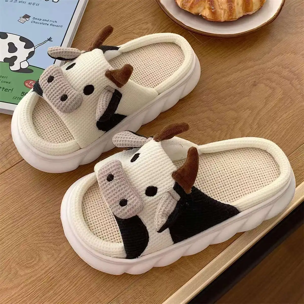Animal Cartoon Home Slippers In Winter Warm Cute Cow Designed Slippers For Women