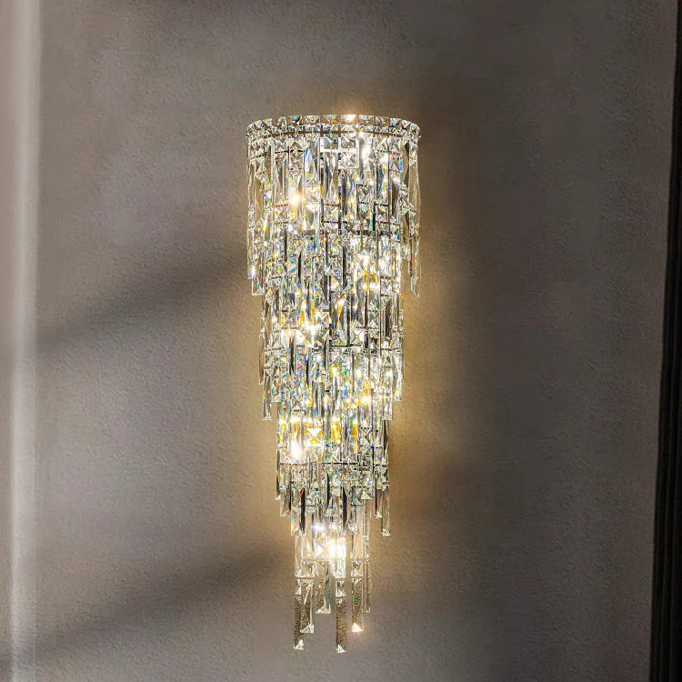 Modern Indoor Hotels Villas Duplex Corridor Crystal Wall Lamp Lobby Bedroom Living Room LED Metal Steel Home Decor Background