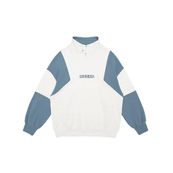 Nocao Korean street style casual fashion loose stand collar contrast color long sleeve pullover sweatshirt for men and women