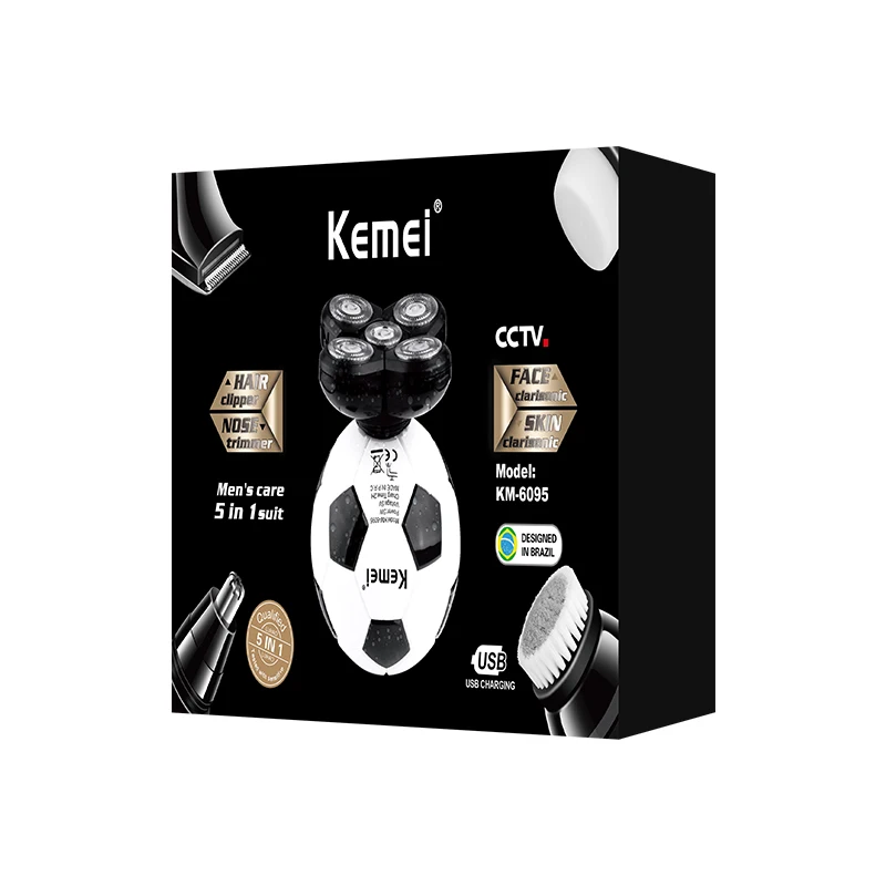 Kemei KM-6095 все в одном лезвие Мужская бритва USB форме футбольного мяча электрическая строгальная моющиеся вращающийся бритвенной головки