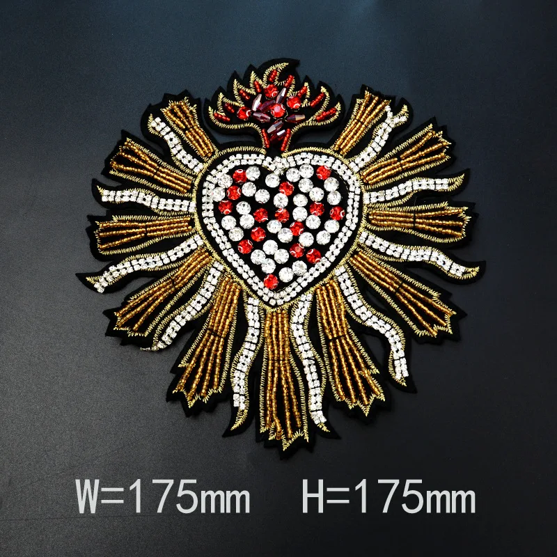 GUGUTREE handmade beaded sequined heart patches sew on embroidery star cross patch badges appliques