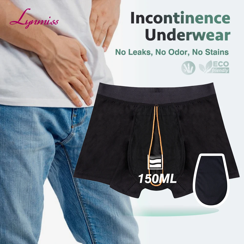 lynmiss Men Incontinence Underwear With Pad Bamboo Plus Size Washable Reusable boxer Incontinence panties