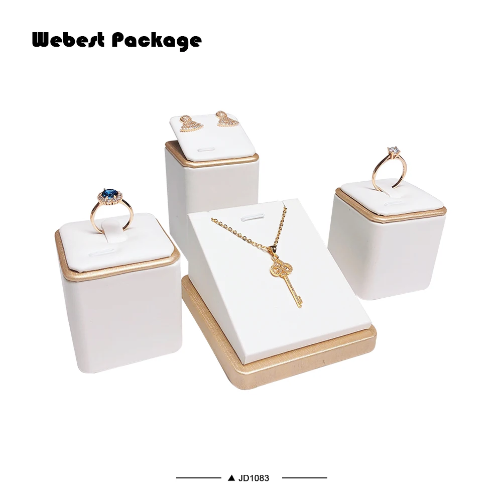 Webest Custom color Pu leather jewelry ring pendant earring display stand pu leather jewelry display set
