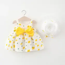 kids clothing bow knot girl dress summer baby dresses with hat