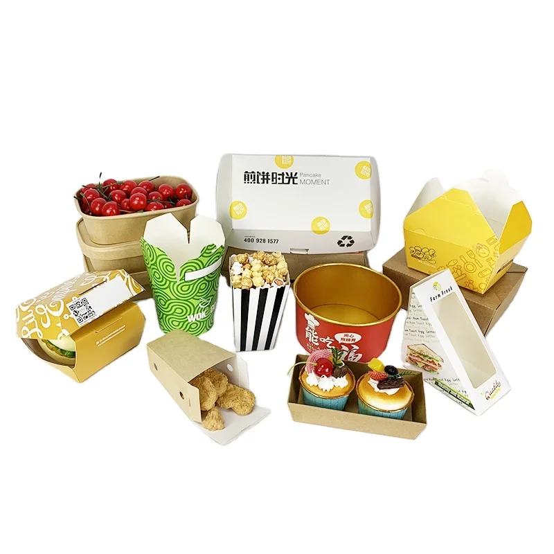 Take out custom printed disposable takeaway chinese noodle kebab doner meal pail food packaging box paper boxes with handle lid