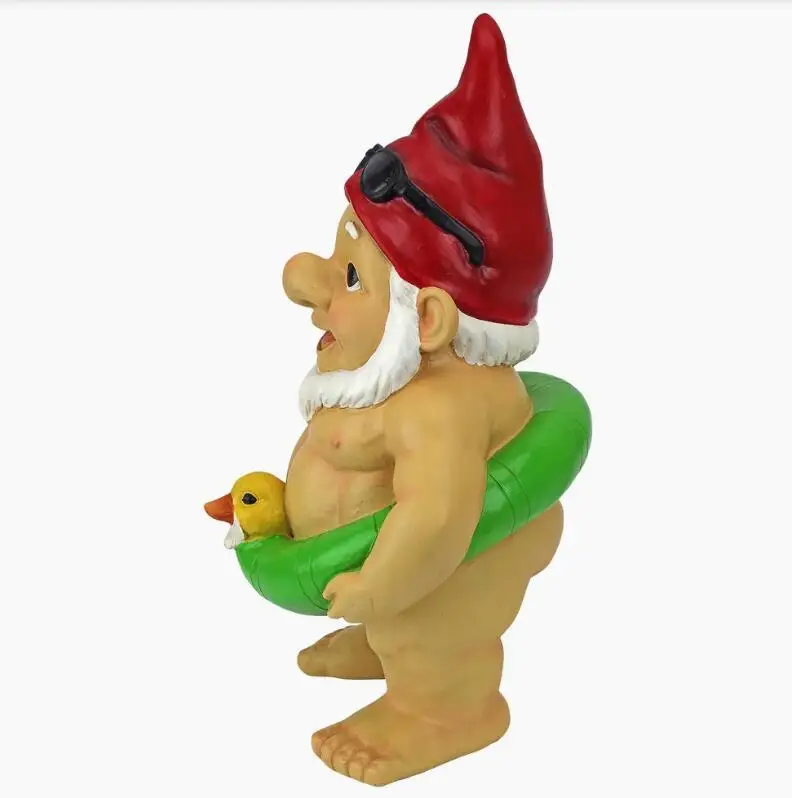 Cute Resin Sexy Garden Gnome Naked With Swing Ring  Statue Pool  Beach Decoration
