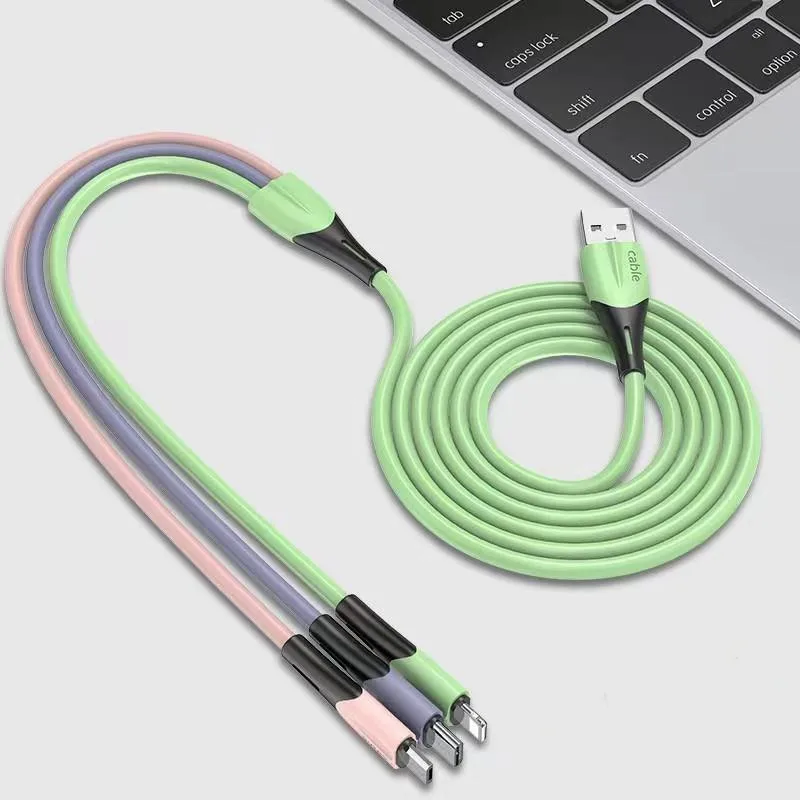 Новинка 2021, силиконовый usb-кабель 3 в 1, кабель для передачи данных для android/samsung/iphone