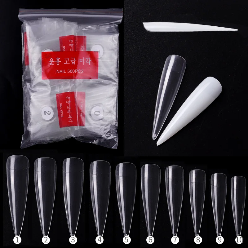 500pcs Natural Stiletto Gel False Art Long Sharp Artificial Finger Nails Tips
