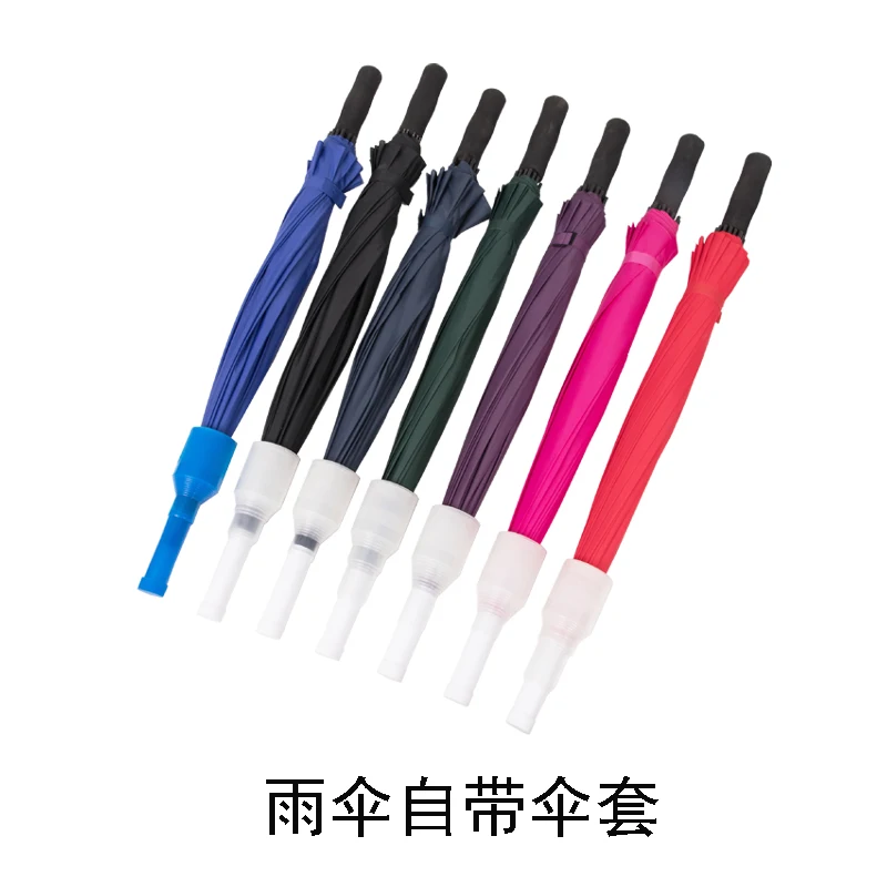straight umbrella with plastic cover curve J handle with custom logo print promotional ads for the rain golf umbrellas