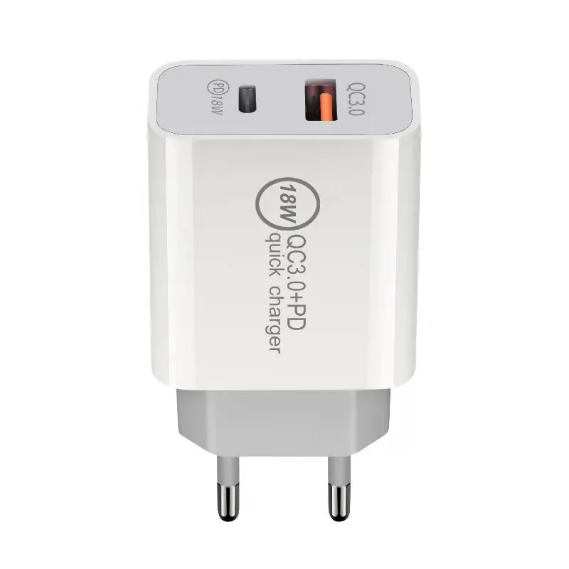Phone Accessories QC3.0 18W Type-c Usb A + C 5V 9V 12V Fast Charger Adapter