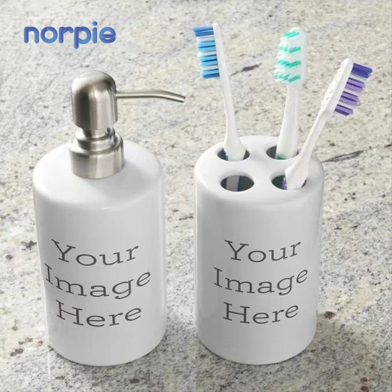 Sublimation ceramic blank bathroom sets soap liquid bottle sets