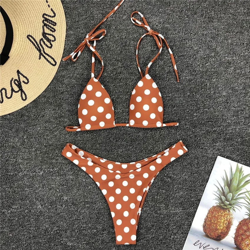 Hot Sale Strap Bikini Strappy Swimwear Polka Dot Swimsuit Low Cut Trikini Micro Trikini g String Top Bikini