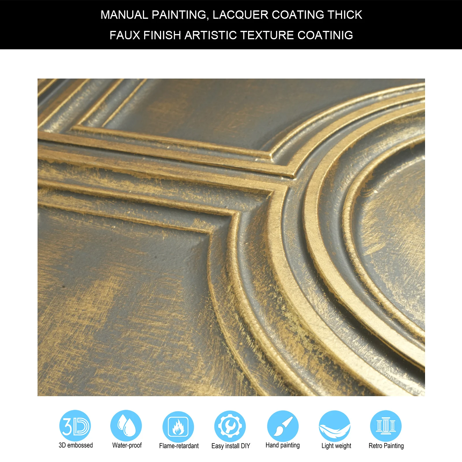 Artistic 3D ceiling tile verdigris patina Architectural wall panels wall decor for Cafe Club HOTEL PL37 Ancient gold