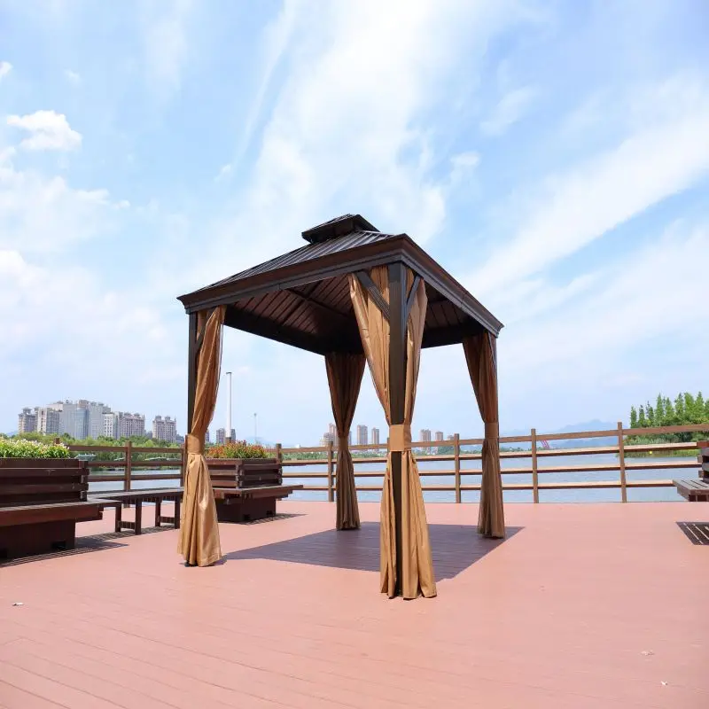 High Quality 3x4 Luxury Patio Lawn Garden Outdoor Metal Pavilion Pergola Waterproof With Steel Hardtop Roof Gazebo