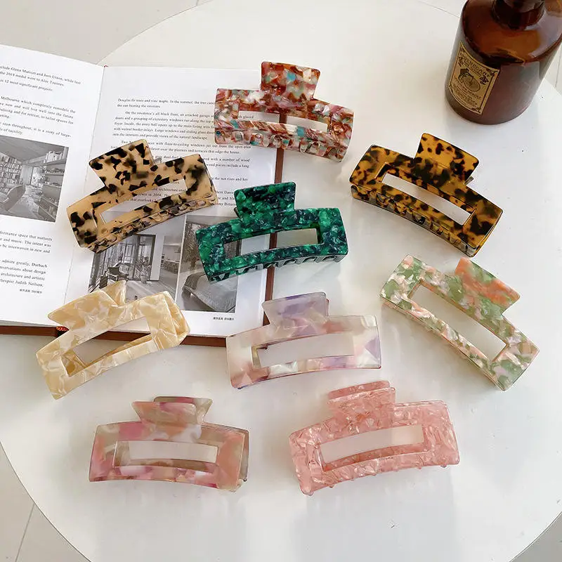 YJL 2024 Hot Sale Women Cellulose Acetate Hair Claw Clips Large Custom Rectangle Wholesale Acetate Hair Claw For Women