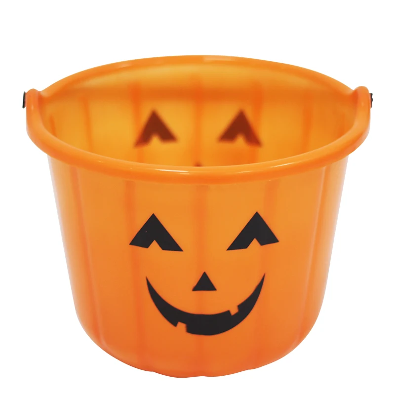 Factory Direct Orange Pumpkin Pail Festival Party Decor Candy Bucket Plastic Halloween Handle Bucket