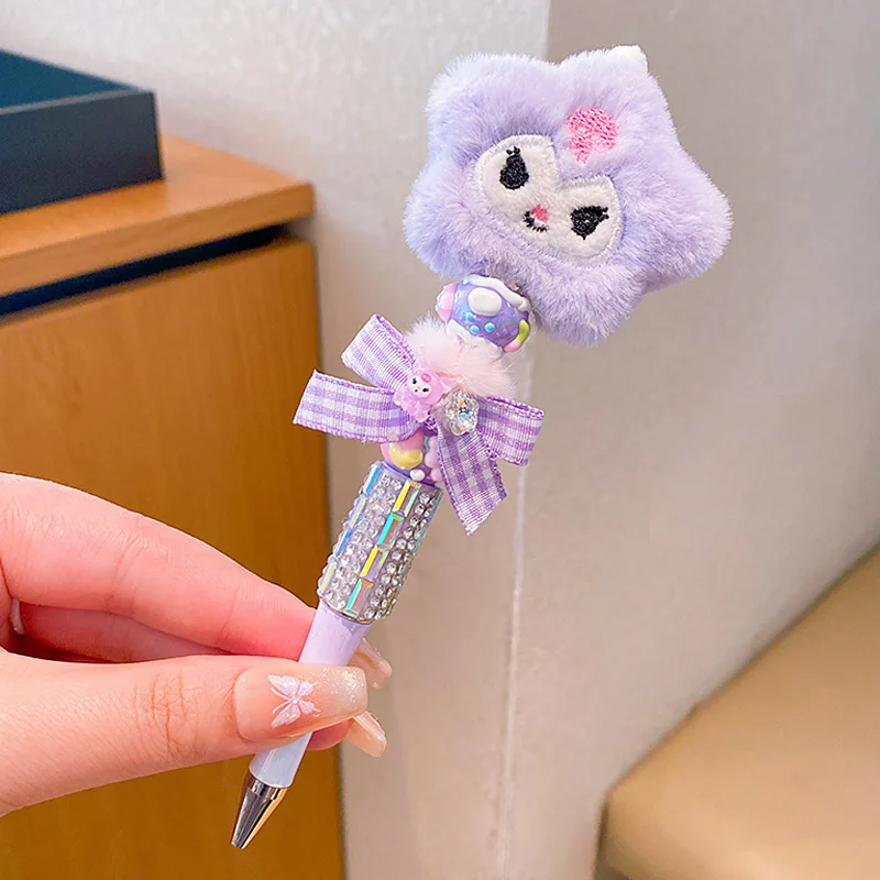 ST012 Creative Crystal Flash neutral pen black cute cartoon Kuromi Melody girl princess style plush gel pen stationery