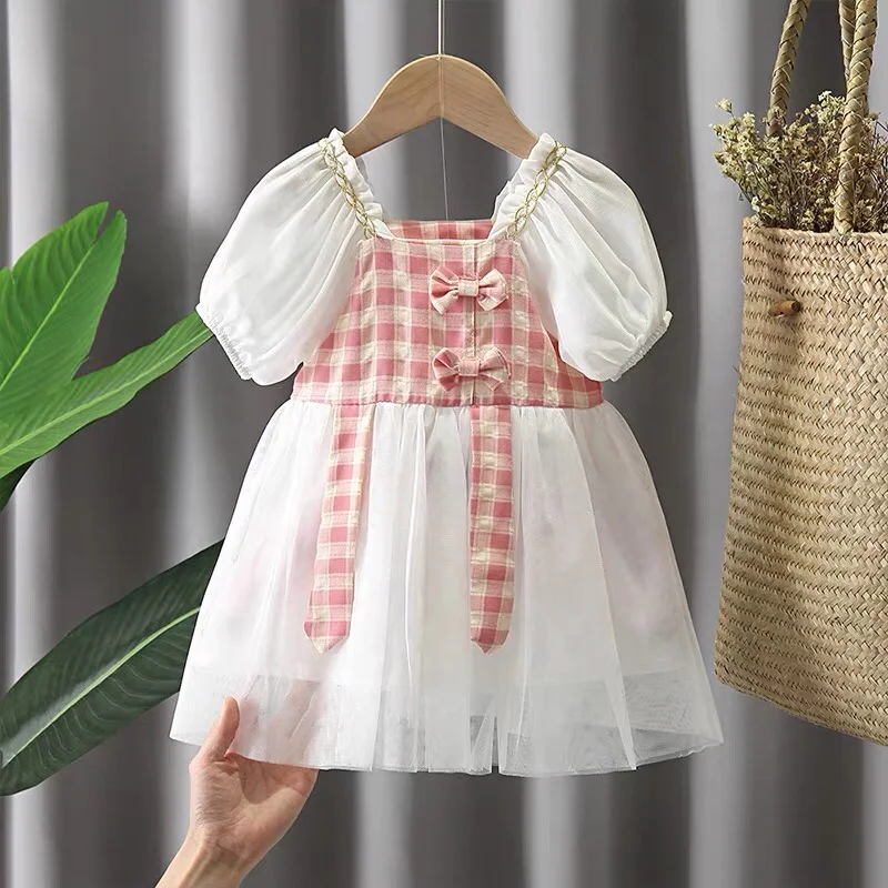 Two Piece Set Red Pink Infant Bubble Sleeves Baby Girls Dresses With Shoulder Bag Birthday Dress For 1 Year Baby Girl