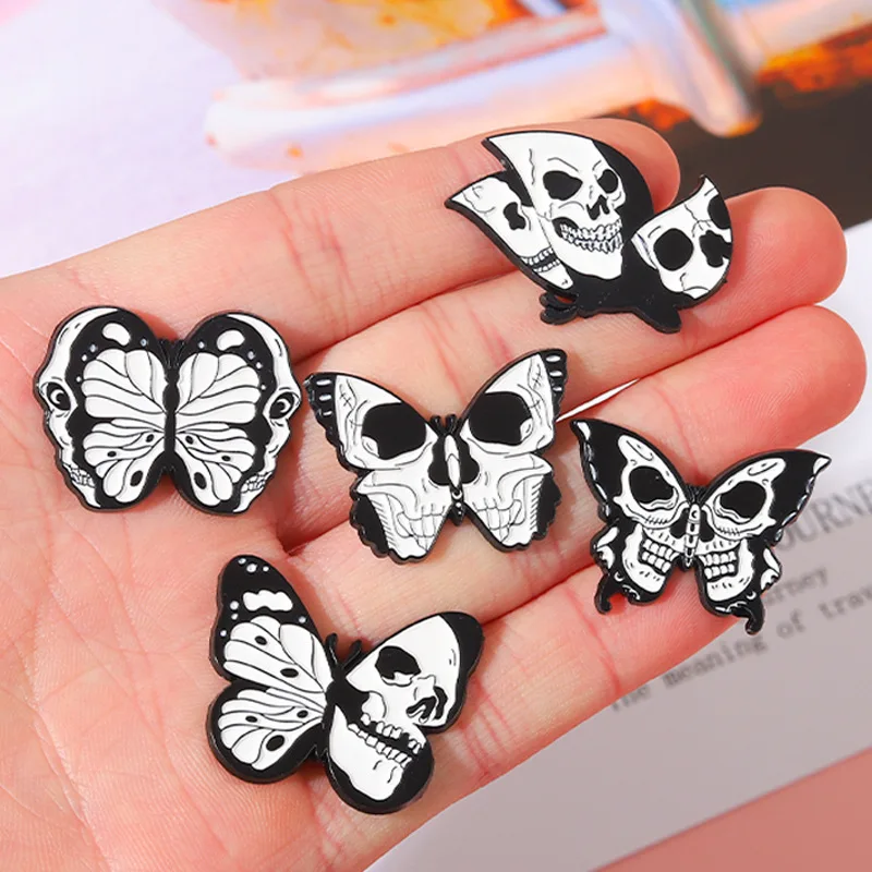 Wholesale American new punk series alloy cartoon lapel pins skull butterfly shape enamel badge