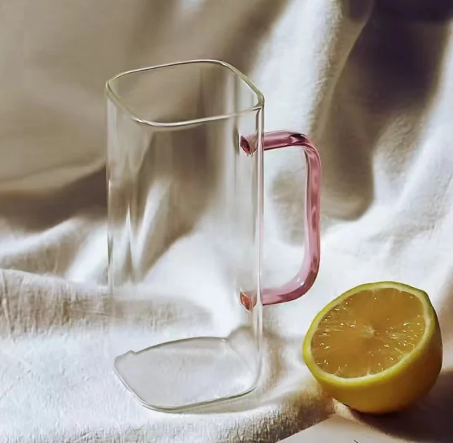 Cheapest price multicolor square shape clear heat resistant juice milk cup glass water bottle
