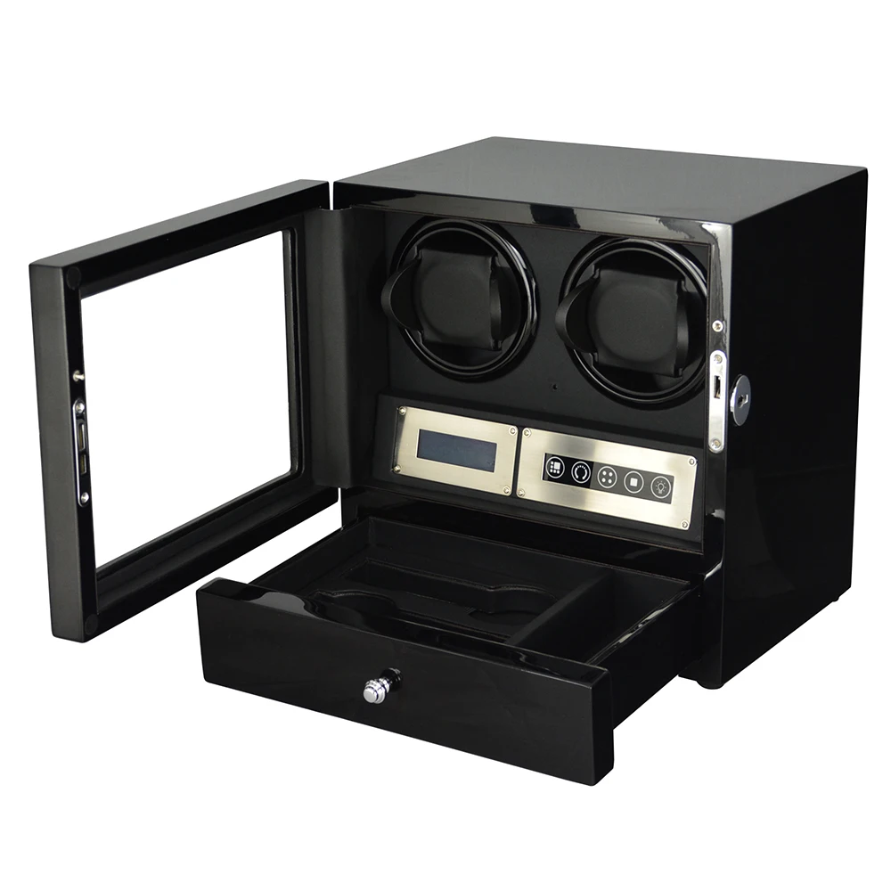 GC03-D20BB-L-A Perfect Quality super quiet motor MDF wood Door sensor LED Light watch winder for Watch enthusiasts