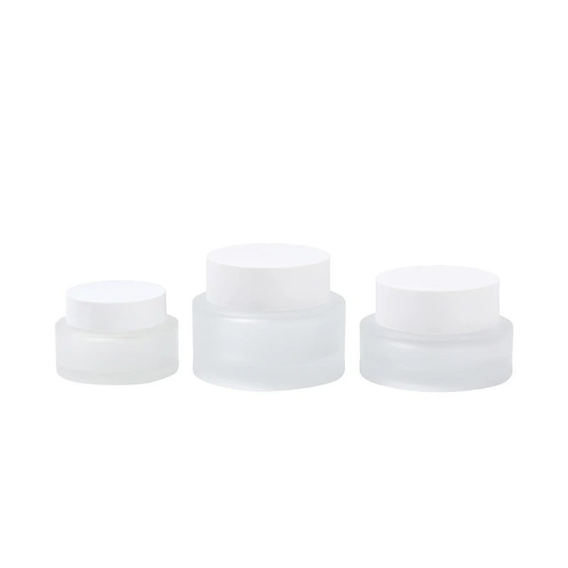 Various Custom Cosmetic Cream Glass Jar 20ml 30ml 50ml Matte Frosted White Lotion Cosmetic Glass Bottle Cream Jar