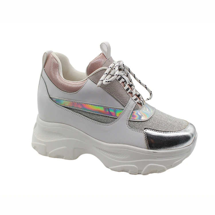 
YZY 2020 Wholesale Breathable lace-up height increasing sports running platform wedge casual shoes women sneakers 