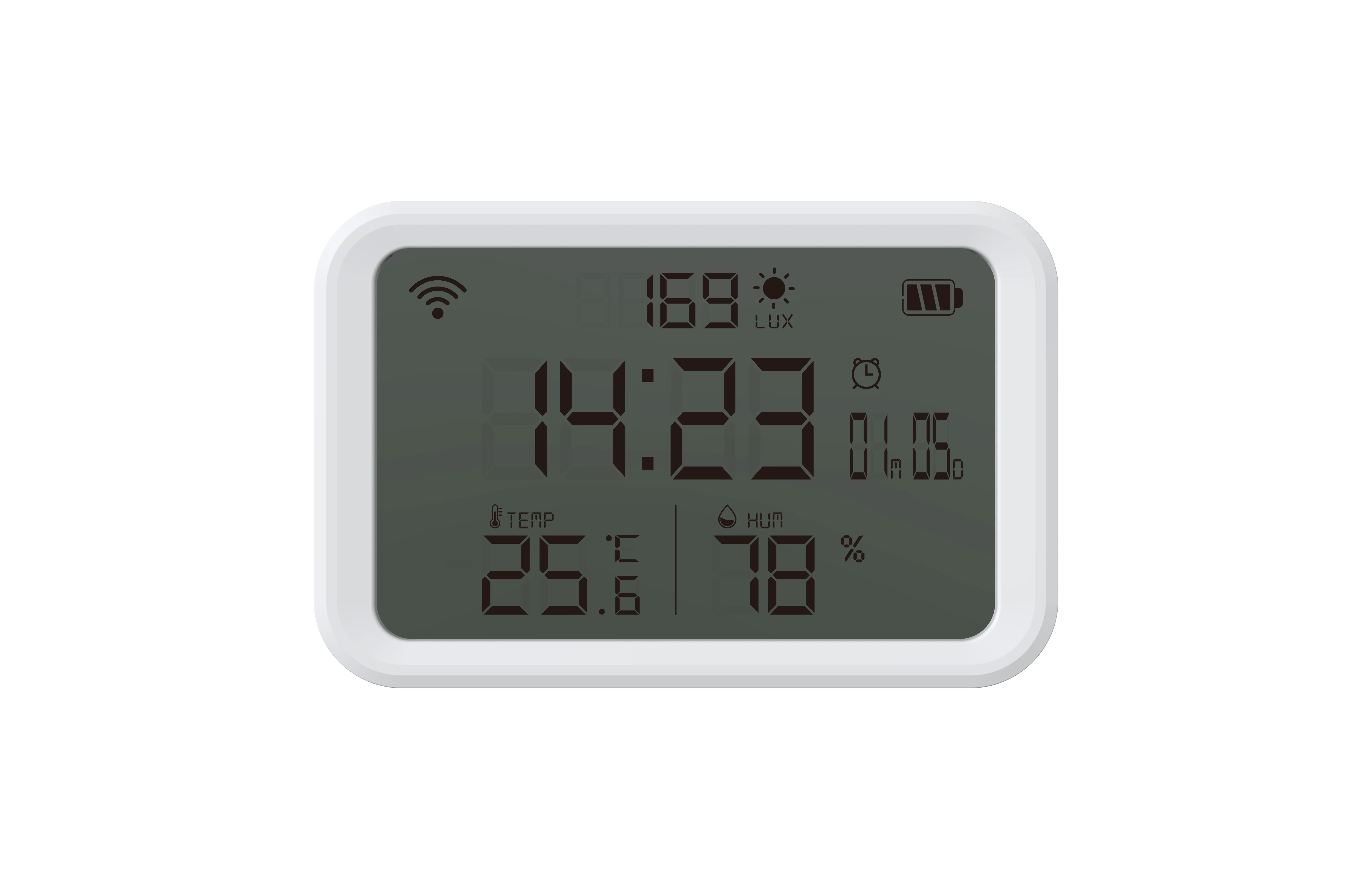 tuya wifi temperature, light and humidity sensor built-in digital wake up speaker smart table clocks