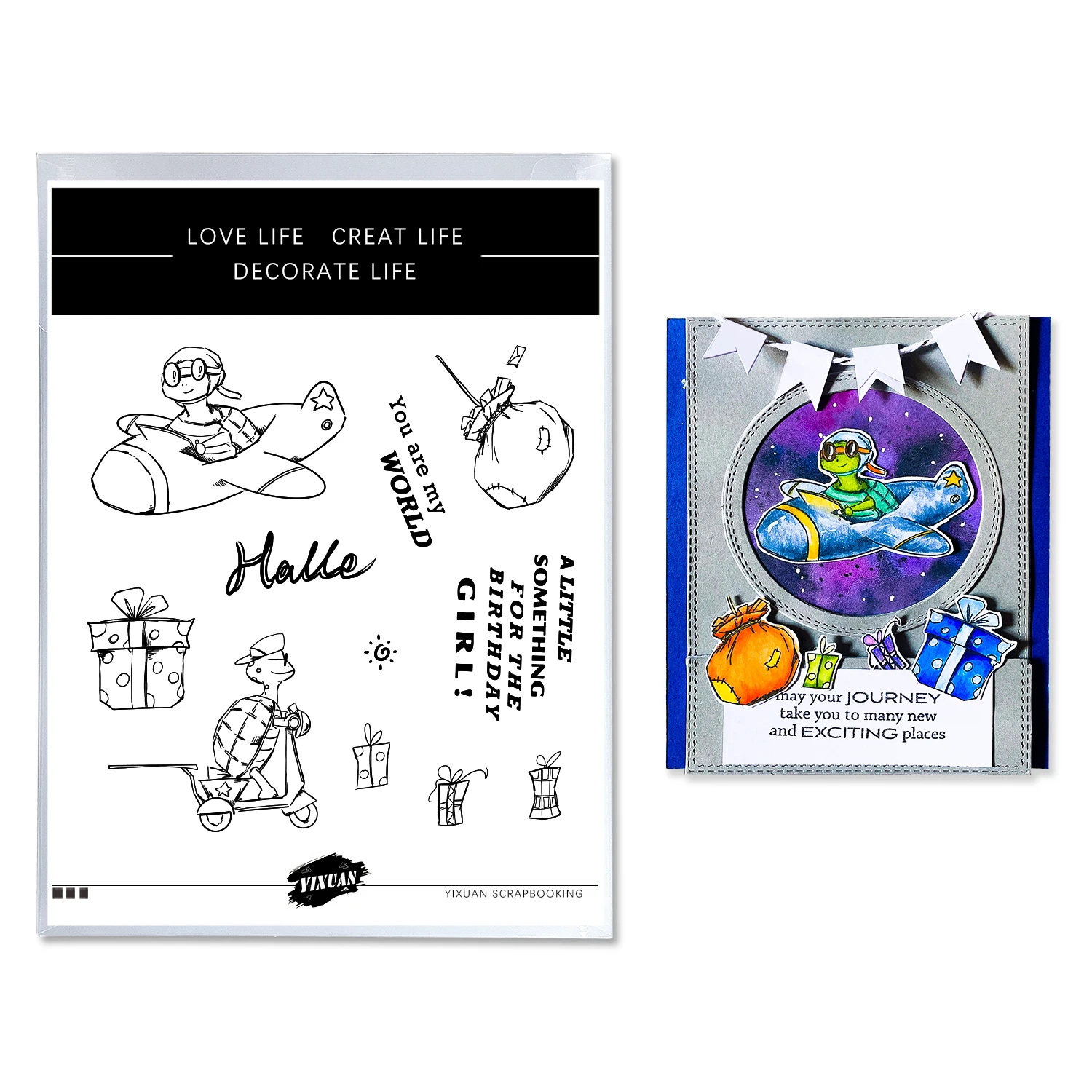 Customized Clear Space Astronaut Tortoise Gift Silicone Self Inking Transparent Stamps For Greeting Cards