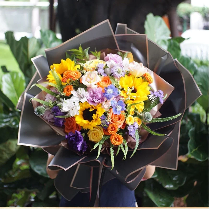 Golden edge jelly film rose bouquet wrapping paper waterproof flower wrapping paper florist supplies wholesale