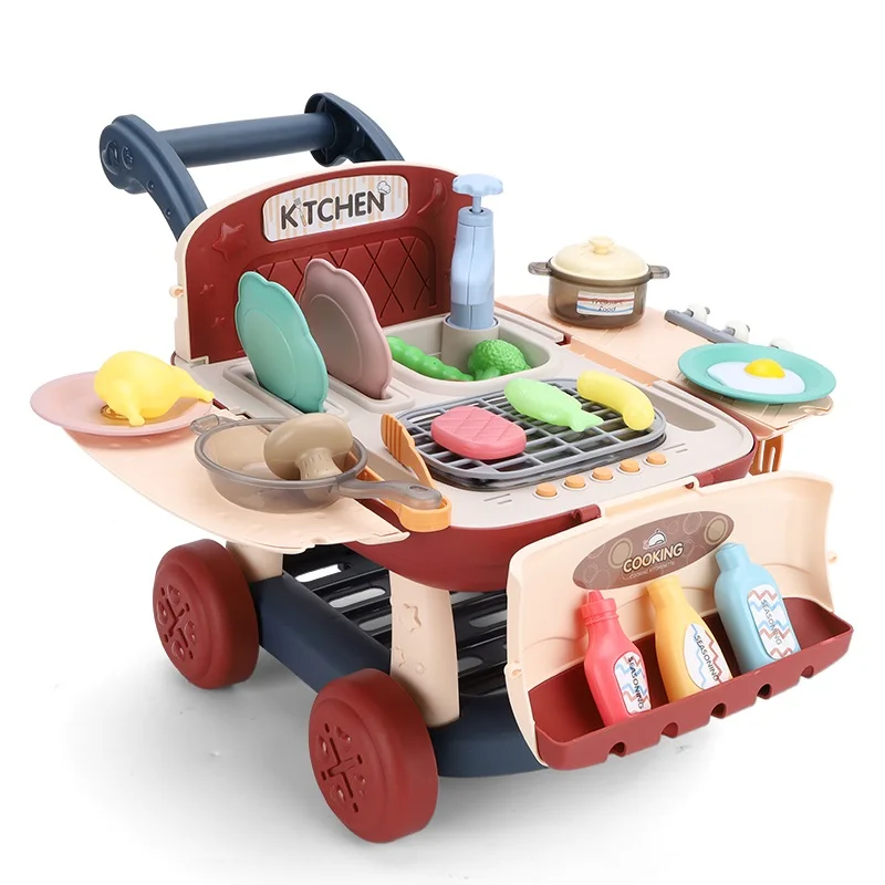 Factory Wholesale Kids Shopping Cart Happy Kitchen Toys Cooking Pretend Play Supermarket Toy Trolly Cart Kids Educational Toy