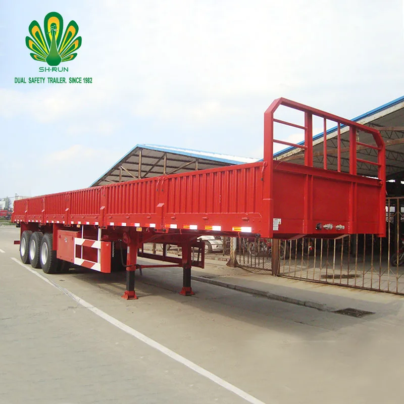 3/4 axles side wall semi trailer flat bed enclosed cargo truck trailer