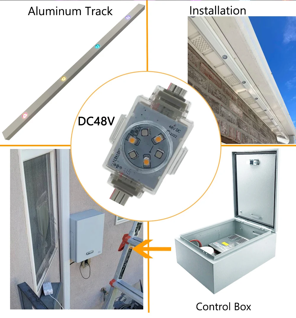DC48V Point Lights Aluminum Track Rgb Led Strip Pixel Led Light permanent christmas light outdoor