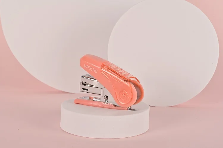 School Supplies Power Saving Office Stapler Cute Colorful Plastic Mini Stapler with Staple Storage Case