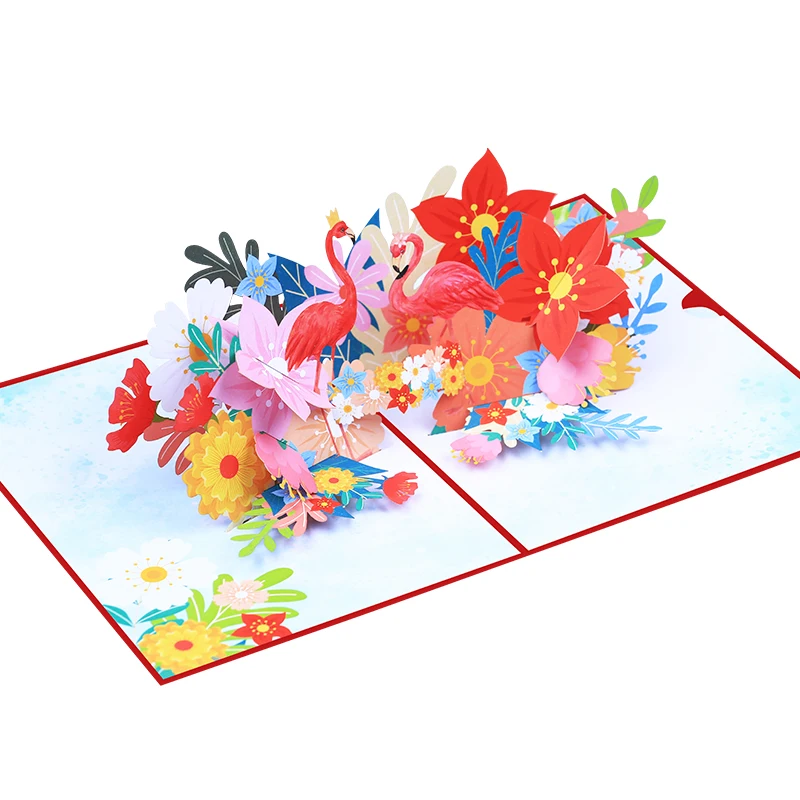 Hot Sale Flamingo 3D Pop Up Card Birthday Novelty Gifts Luxury Handmade Recycle Greeting Cards