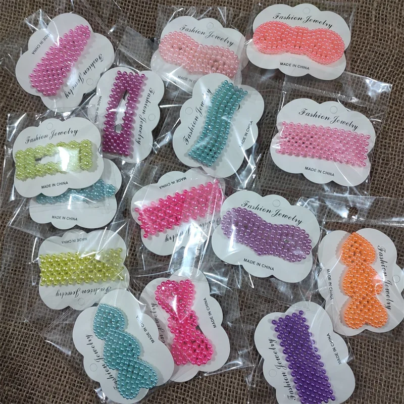 Wholesale 1Set Handmade Pearls Hair Clips Pin Geometric Flower shape Pearl hairpin for women Headwear