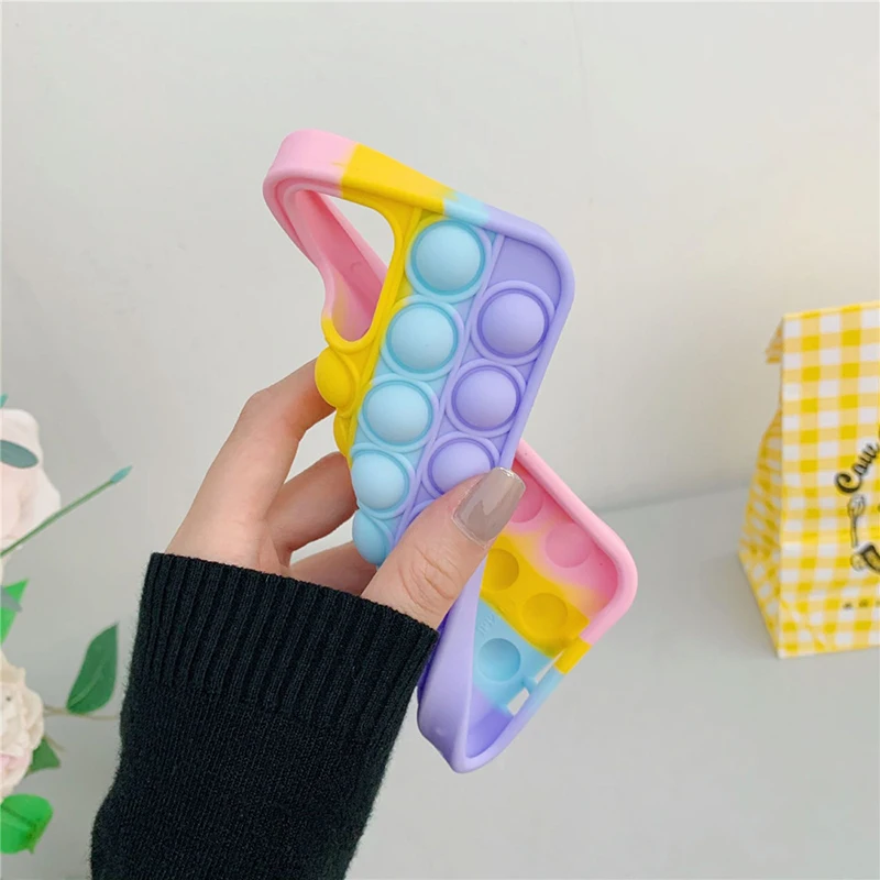 Fidget Sensory Toy Pop It Protective Cover  Phone Case Cartoon Silicone Phones Cases Pop Its For iphone 11/12 Series Huawei