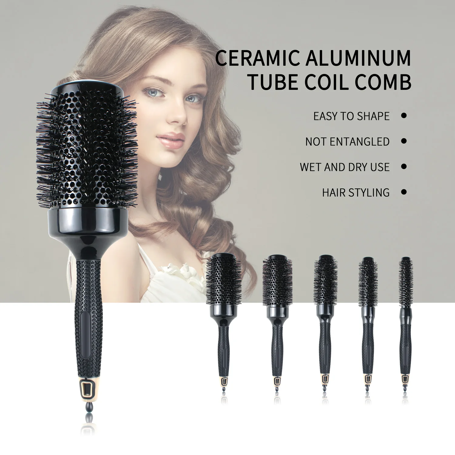Professional Thermal Barrel Brush Boar Bristle Hairbrush Hairdressing Tool For Curling Hair Round Brush Set for Blow