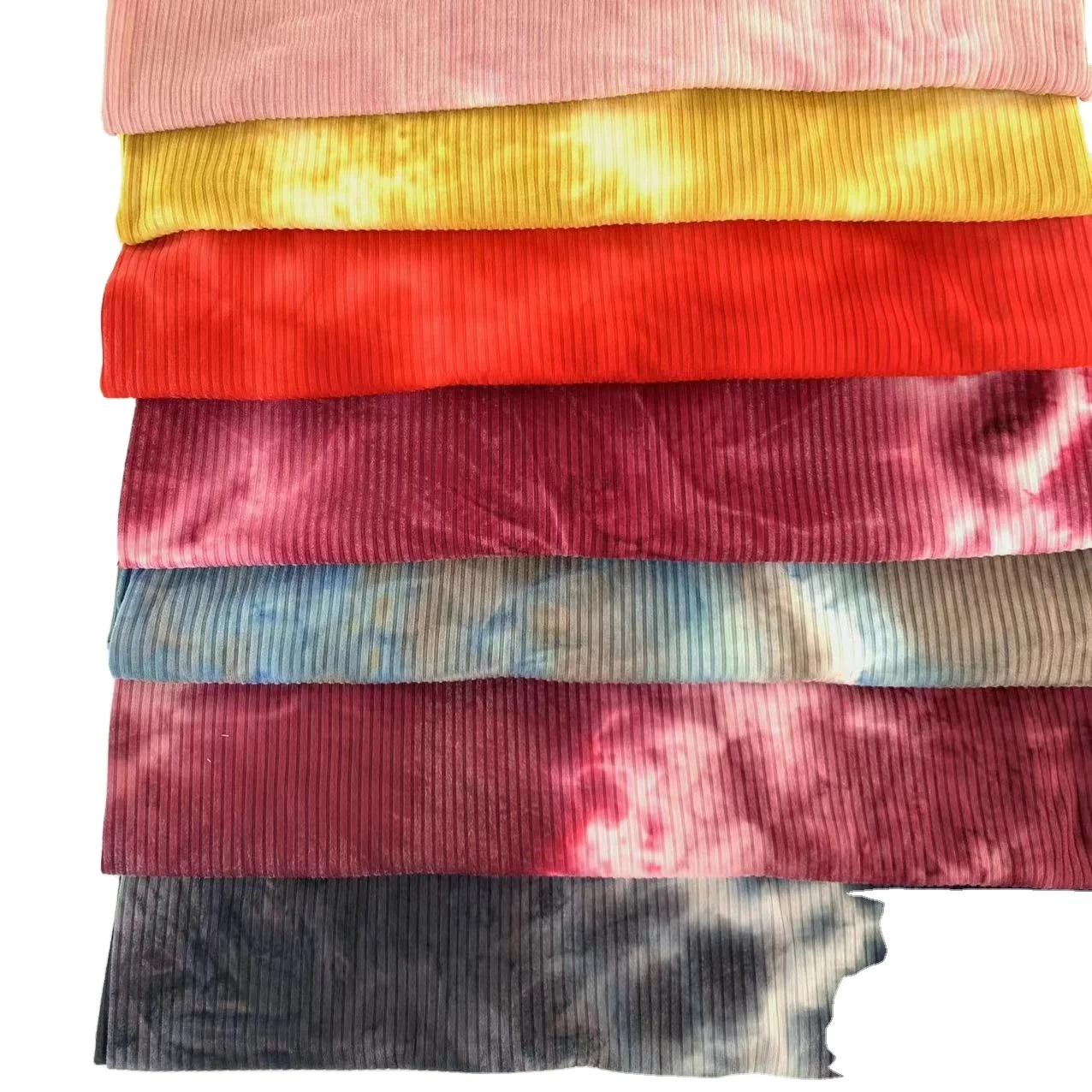 ESSE TEXTILE  POLYESTER SPANDEX 4*2 RIB 2-SIDE BRUSH FASHION TIE DYED FABRIC FOR SWEATER TELA ELASTANE SPANDEX