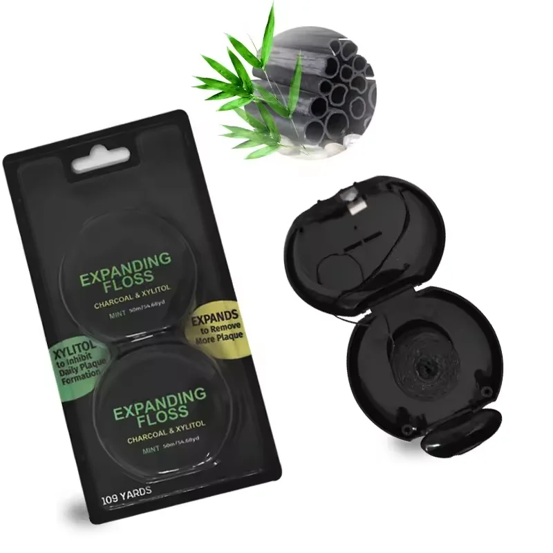 Hot Sale Organic Black Dental Floss Recyclable Nylon Coconut Flosser with Mint Flavor Boxed Teeth Oral Care Product