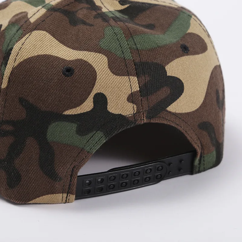 Custom Embroidered Logo Snapback Hat Classic Cotton 6 Panel Flat Bill Baseball Cap Men Camo Hip Hop Sport Snapback Cap