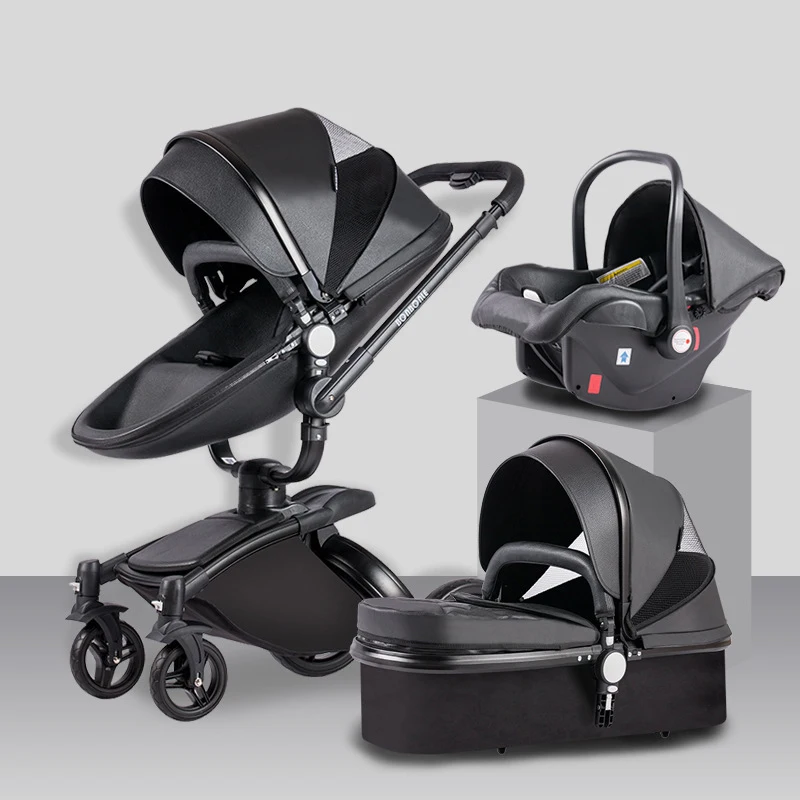 Top Quality Pu leather kid stroller 3 in 1 baby pram stroller Europe stroller