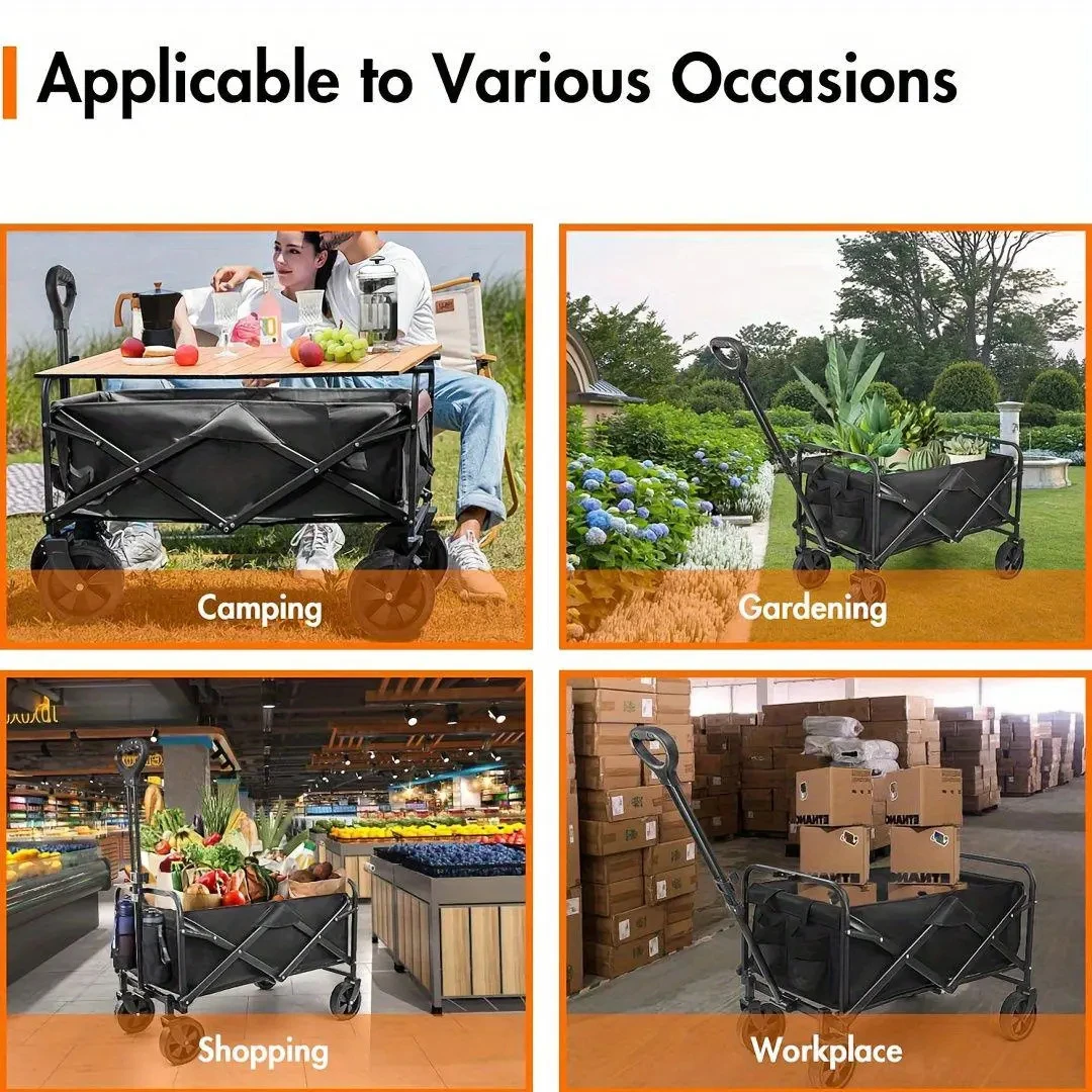 USA Warehouse Heavy Duty Folding Trolley Wheels With Side Pockets for Garden Shopping Sports and Outdoor Use at the Beach