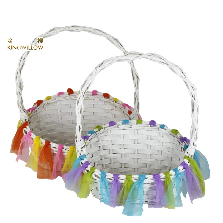 China suppliers handmade white wood chip easter basket empty gift basket for decoration