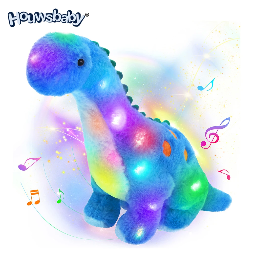 Houwsbaby Light up Dinosaur Diplodocus Stuffed Animal Floppy LED Plush Toy Night Lights Glow Pillow Long Neck Birthday Gifts