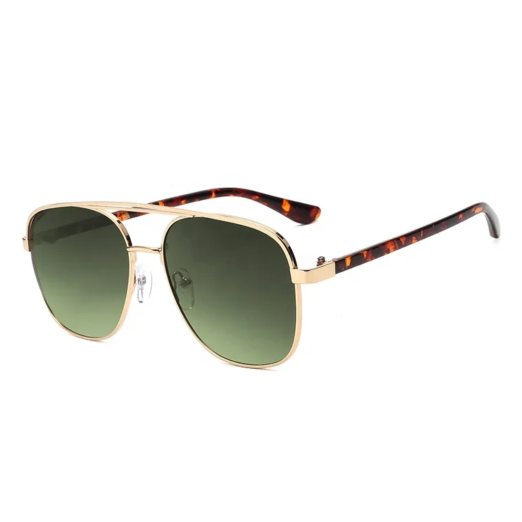 Classic Double Bridge Sunglasses Mens Women Oversize Uv400 Polarized Custom Sunglasses Metal Square Pilot Sun Glasses Gold PC