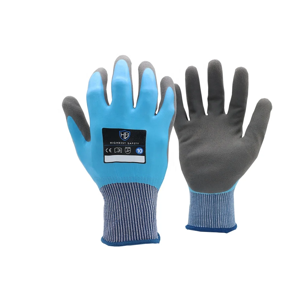 Oil Repellent Chemical Resistant Water Proof Fully Latex Rubber Coated Sandy Palm Finish Construction Safety Gloves PS LDOU542