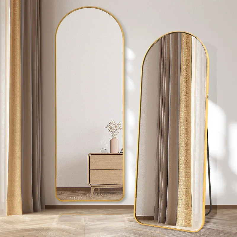 Light luxury Full length aluminum alloy frame household Long arch adjustable dressing mirror for house with stand