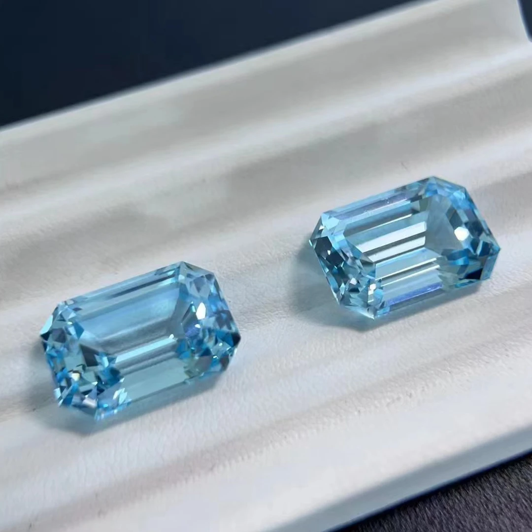 Lab Grown Santa Maria Aquamarine Emerald Cut Gemstone For Sale