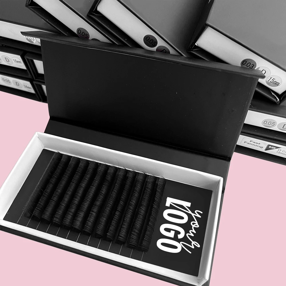 Individual Cashmere Mink PBT Custom Own Brand Hand Made Matte Black Mega Volume Jet Black 0.03 Lash Extensions Trays
